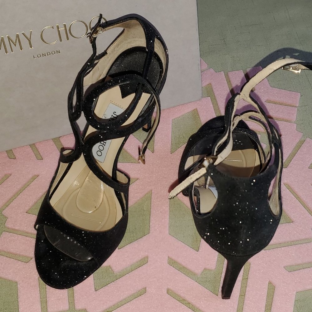 Womens Jimmy Choo Black sparkle Stiletto heels - size 38.5